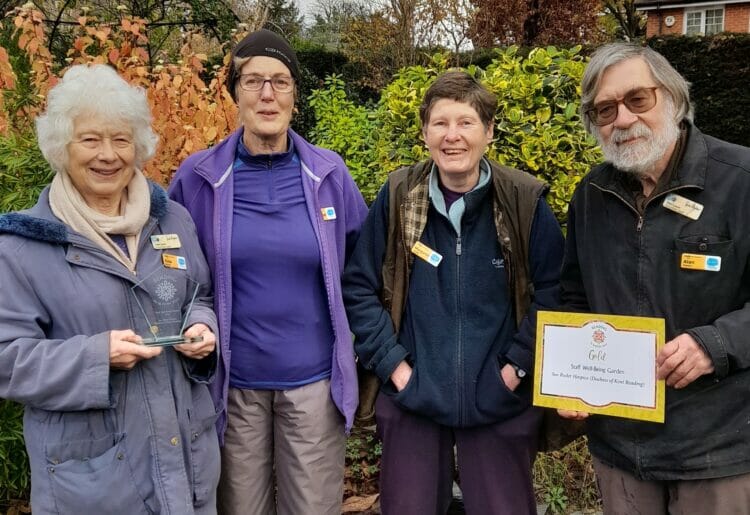 Some of the gardening volunteers with the Reading in Bloom award. L-R: Kate Leask, Margaret Hussein, Margaret Rolfe and Alan Leask
