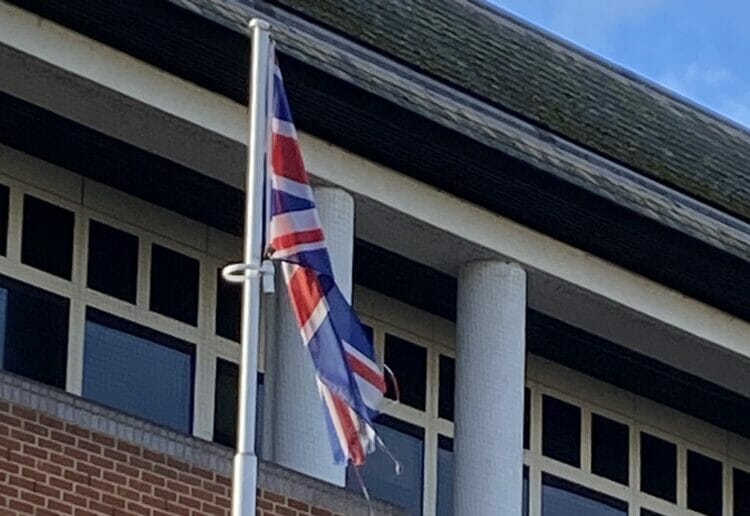 The Union Flag outside Reading Borough Council's offices that Cllr Laura Blumenthal says is 'tatty' Picture: Cllr Blumenthal/Twitter/Local Democracy Reporting Service