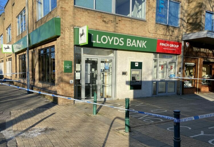 A police cordon remains in place at the Lloyds Bank on Crockhamwell Road Picture: Phil Creighton