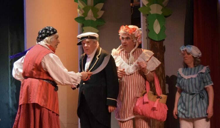 From left, Jan Charlton as Scurvy Sal, Bruce Thomas as Captain Birdseye, Barrie Davies as Auntie Chrissie, and Tracy Harrison as Emily. Picture Lesley-Anne Collins, courtesy of Triangle Players