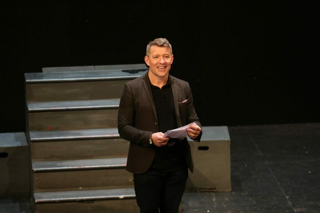 TV's Ben Shephard joined students at Queen Anne's School and hosted a Q&A as well as adjudicating the drama competition. Picture: Courtesy of Queen Anne's School