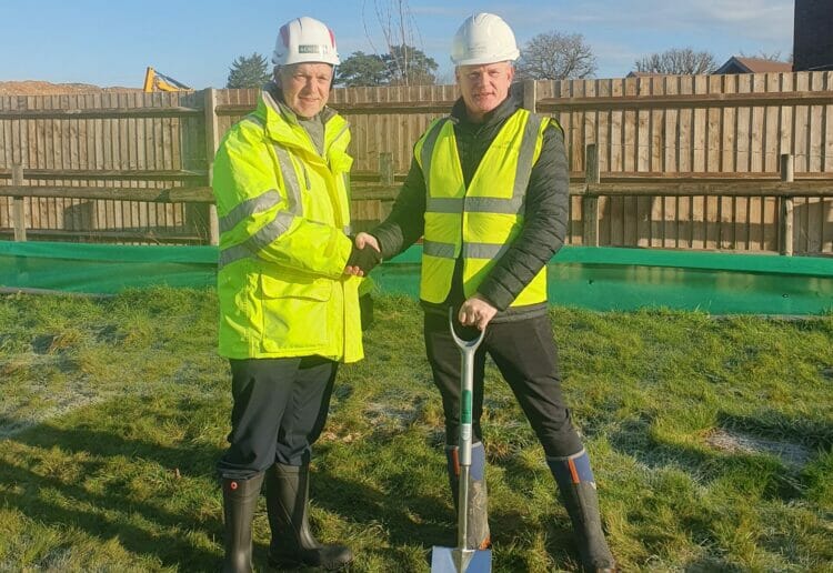 Ground breaking at Tilehurst: From left - Shane Mason, Construction Director for Acheson and Grant Jensen, Senior Property Development Manager for Barchester Healthcare