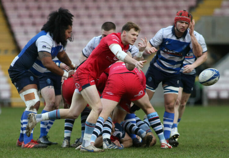 during the National Division 1 match between Darlington Mowden Park and Rams RFC at the Northern Echo Arena, Darlington on Saturday 4th February 2023. (Photo: Michael Driver | MI News)