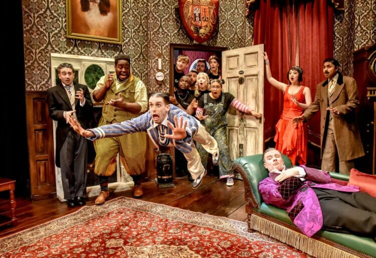 The Company of The Play That Goes Wrong at The Duchess Theatre. Picture: Robert Day