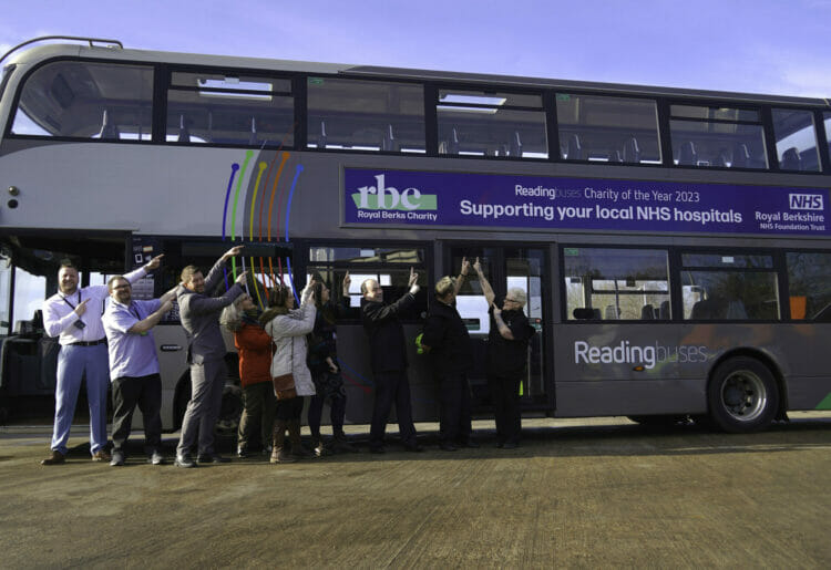 Reading Buses will be raising funds for The Royal Berks Charity during the year and has also unveiled a bus with brand new livery to celebrate the occasion. Picture: Courtesy of Reading Buses