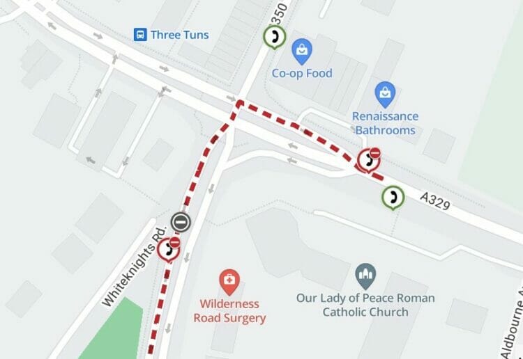 A map showing the area of Wokingham Road affected by the road closures for Openreach work