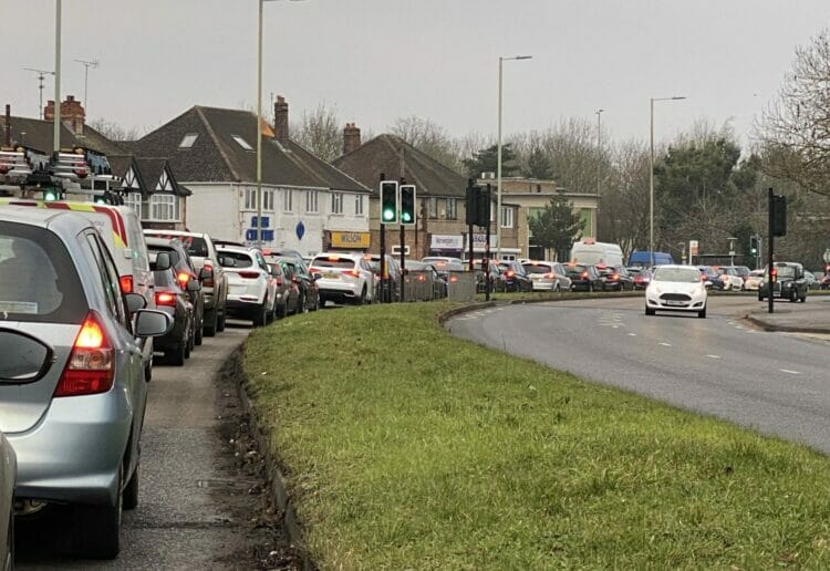 Traffic jams on A4 London Road caused by Network Rail's work on the 106-year-old railway bridge. The work will finish in May Picture: Phil Creighton