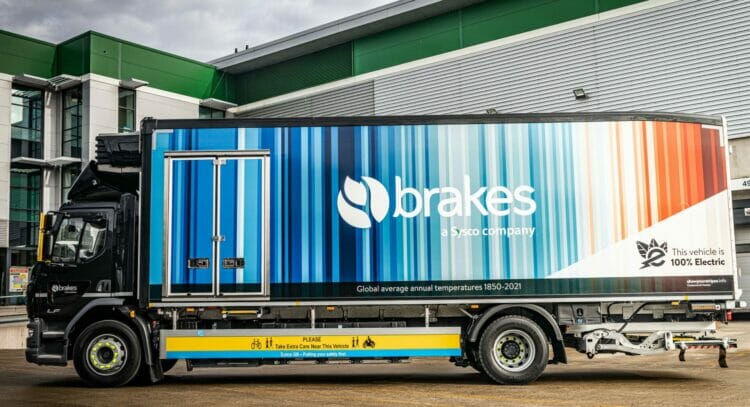 The new Brakes lorry is the UK's first electric foodservice delivery lorry. Picture: University of Reading