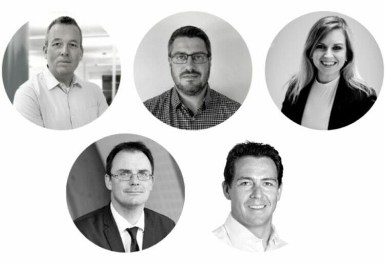 The new REDA board members: Stan Hansen - Egnyte, Lee Gwilliam ? Marsh Commercial, Caroline McHardy - Berkeley Homes, Dominik Zaum - University of Reading, Alex Aitchison - Lincoln Property Company.