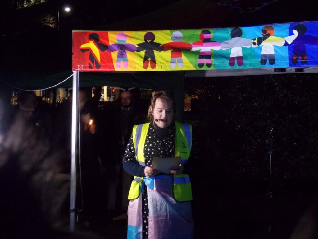 Milan Evans of Reading Trans Movement speaking at the vigil. Picture: Jake Clothier