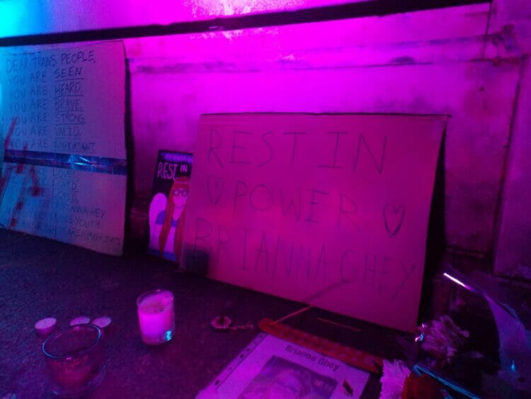Tributes to Brianna were placed at the foot of the Maiwand Lion. Picture: Jake Clothier