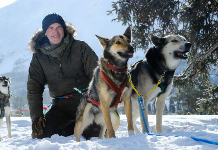 Snow Dogs - Into the Wild saw Gordon Buchanan, with sled dogs (lead dog ?Yukon? on right) Picture: Oak Island Films/Hello Halo TV ,Jack Warrender