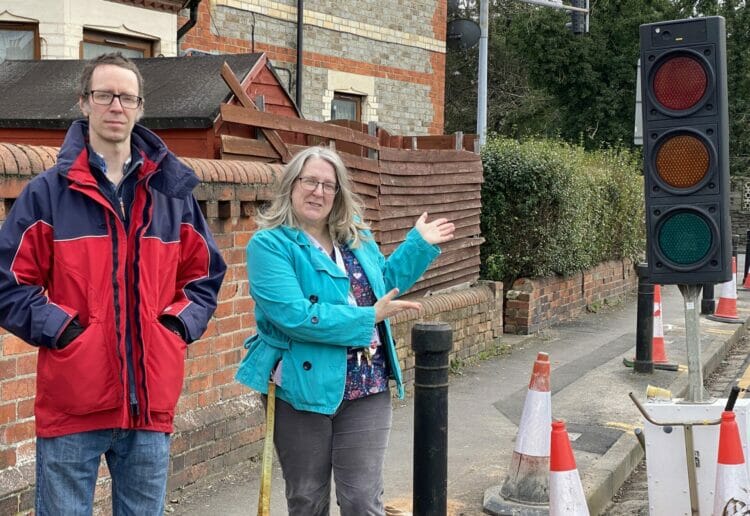 Park ward Green councillor Rob White with resident Laura Blackburn with the temporary traffic lights on Cholmeley Road. They were not working at the time this photo was taken Picture: Phil Creighton