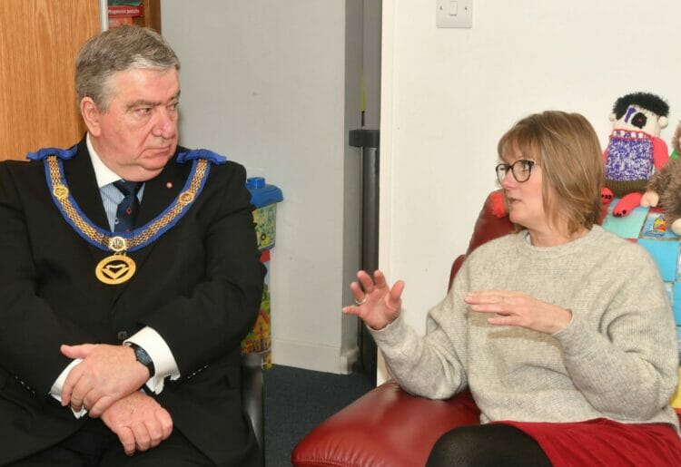 Masonic Charity Foundation (MCF) donates to Parents and Teachers Together (PACT)
Image shows Iain Marnock, the Assistant Provincial Grand Master of the Berkshire Freemansons with Isabelle's mother, Paula.