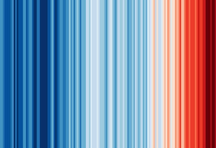 The climate stripes have become a symbol of climate action since they were created by the University of Reading's professor Ed Hawkins in 2018. Picture: Ed Hawkins, University of Reading.
