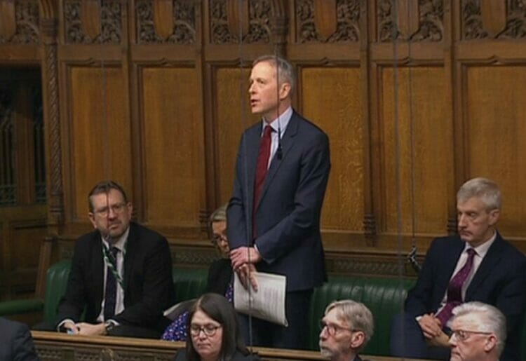 Matt Rodda, MP for Reading East, speaking at Prime Minister's Questions in Parliament on Wednesday, March 8, as he questions the removal of 'legal but harmful' clauses in the Online Safety Bill.