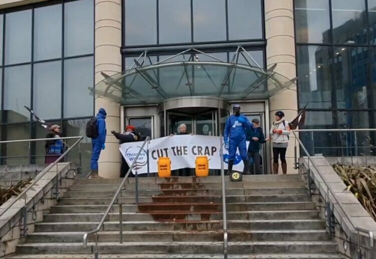 Protestors outside Thames Water HQ in Reading on Monday, March 13. Picture: Courtesy of Extinction Rebellion