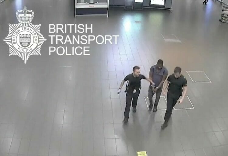 Virgo has been found guilty of murder and possession of an offensive weapon and is due for sentencing on Friday, March 31. Picture: Still taken from CCTV footage courtesy of British Transport Police.