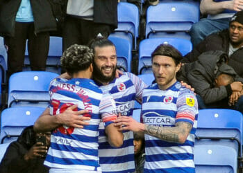Reading celebrate Carroll's goal Picture: Steve Smyth