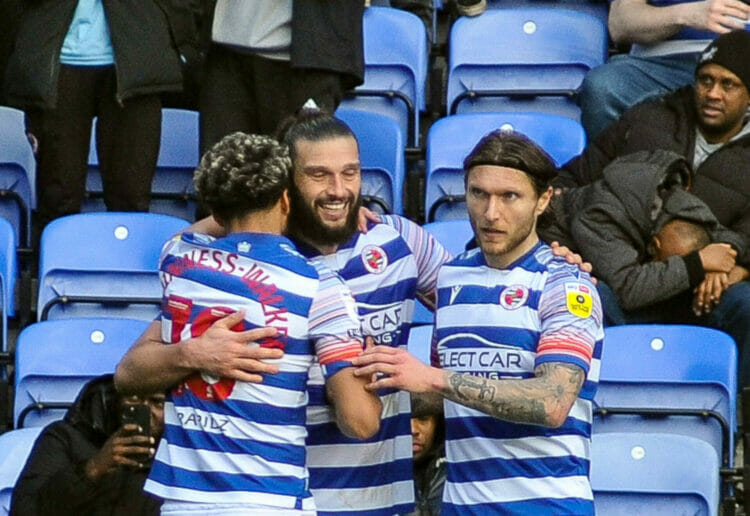 Reading celebrate Carroll's goal Picture: Steve Smyth