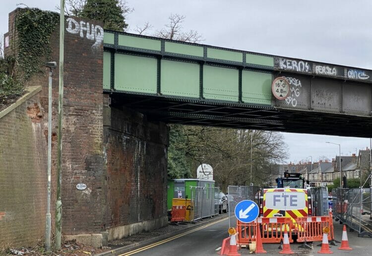 The railway bridge on the A4 London Road that divides Reading and Wokingham borough. A project to repair and restore the bridge has reached its halfway point Picture: Phil Creighton