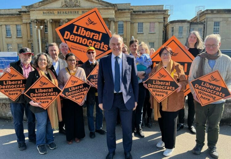 LIB DEMS: Sir Ed Davey visited the Royal Berkshire Hospital on Monday afternoon to offer his support to councillors and candidates in May's local elections. Picture: Ji-Min Lee