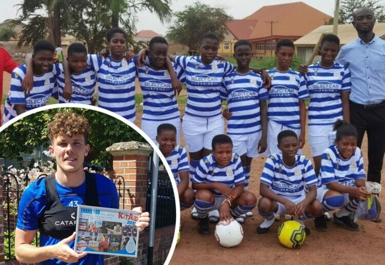 Reading FC vice-captain Tom Holmes has supported KitAid, who have recently sent out kits to Kokoben School, Ghana. Pupils and staff have sent their well wishes to the Royals as they battle for Championship survival. Picture: KitAid