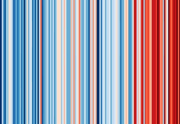 ON THE RISE: These climate stripes show temperature changes in Berkshire since 1863. Picture: University of Reading