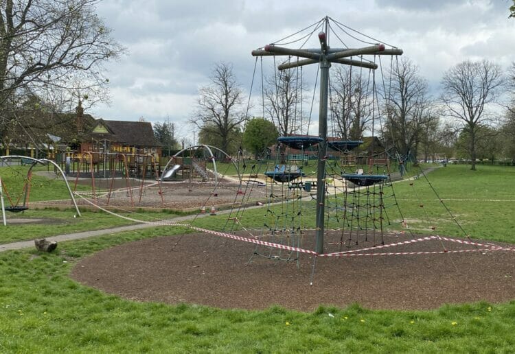 A play area in Palmer Park has been cordoned off after a sewage overflow on Sunday Picture: Phil Creighton