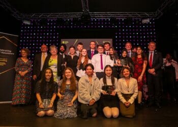 Award winners with the university's chancellor and vice-chancellor. Picture: University of Reading