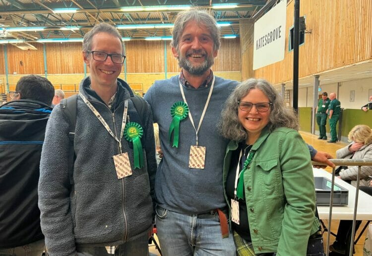 From left: Rob White, Doug Cresswell and Louise Keane were present at the count, representing the Green Party. Picture: Ji-Min Lee