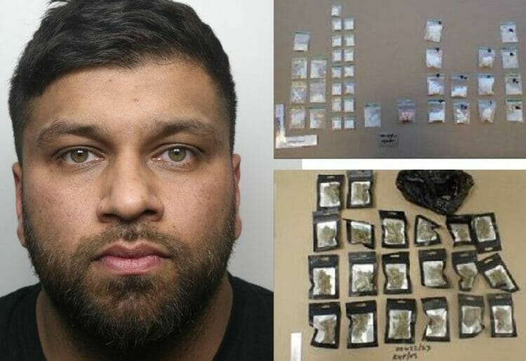 Mohammed Taalish Khan and some of the drugs seized from his BMW and home Pictures: Thames Valley Police