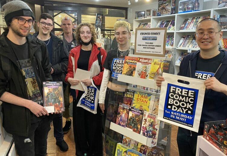 Customers with the Crunch Comics team celebrating Free Comic Book Day 2023 at its Harris Arcade store in Reading Picture: Phil Creighton