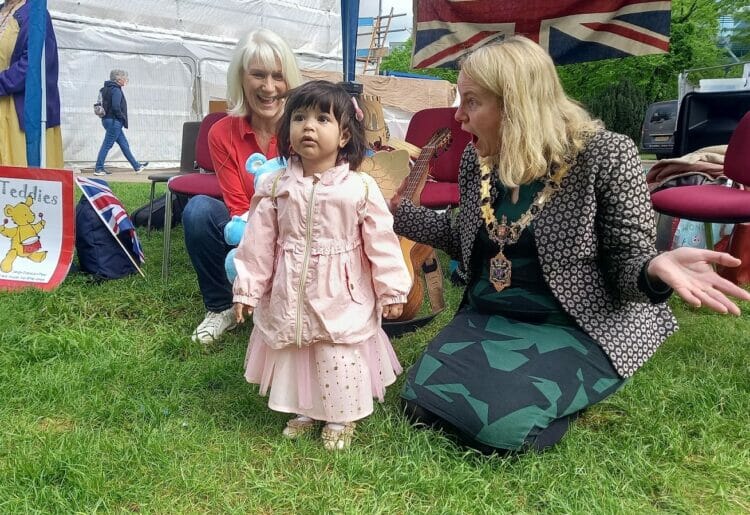 Mayor Eden meeting 17-month-old Maya at the event on Thursday, May 11. Picture: Jake Clothier