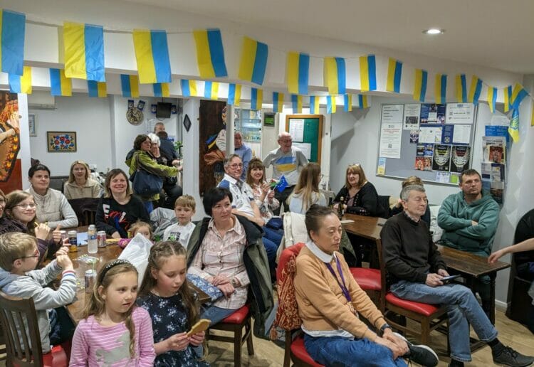 members of Readings Ukrainian community were invited, along with friends and family, to watch the final at the RUCC on Sidmouth Street. Picture: Jake Clothier