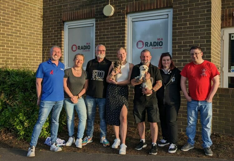 From left, Reading Pride's Tom Price, Nicolette Street, Club FOD's Brendan Nagle, B Radio Host Harriet Brick, Club FOD's Martin Holmes, and Reading Pride's Kerry Kleis and Mikey Russell at B Radio.