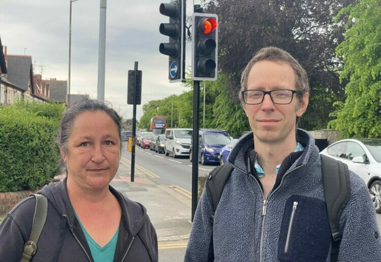 Park ward Green party councillors Sarah Magon and Rob White with the new traffic lights on Chomeley Road Picture: Phil Creighton