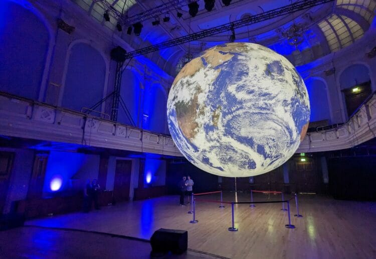 The Gaia installation, a globe constructed with the use of high-resolution NASA imagery, will be open to visitors in the Town Hall from Saturday-Sunday, June 10-18. Picture: Jake Clothier