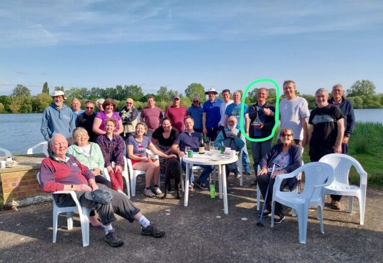 Members of both Island Sailing Club and the Goring on Thames Sailing Club after the races with Island Sailing Club Commodore highlighted holding on to the trophy
