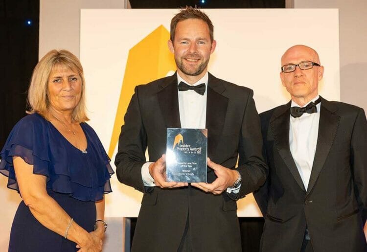 John Dingle (middle) and Paul Wilkinson (right) with one of the organisers of the  2023 Insider South East Property Awards
