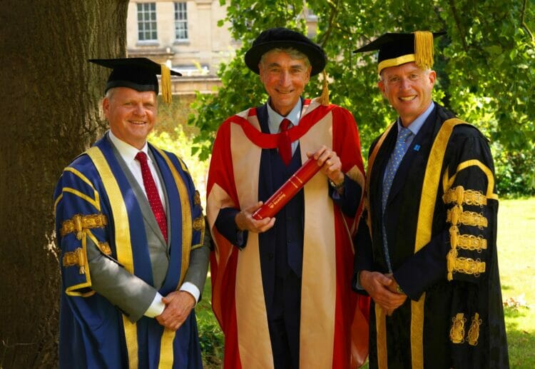 From left: Prof Robert Van de Noort, Cllr Tony Page and Chancellor Paul Lindley. Picture: University of Reading