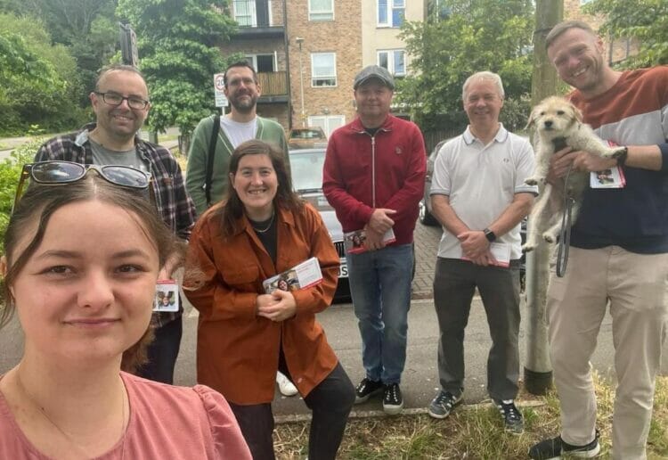 Finn McGoldrick Labour candidate for Norcot ward with Labour councillors and activists during the by-election campaign Picture: Reading Labour