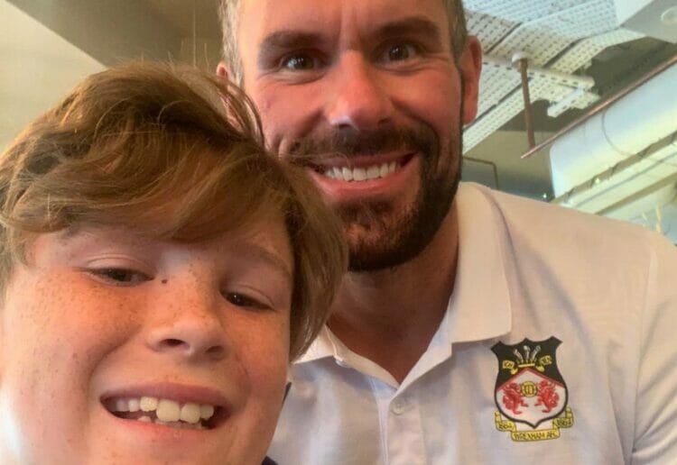 Dexter Rosier met his hero Ben Foster after Wrexham's draw with Wimbledon. Picture: Sam Rosier