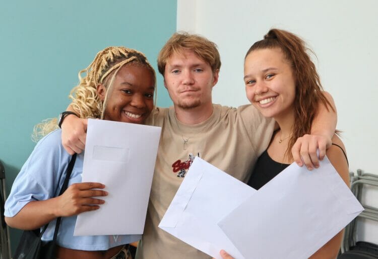 Students from The Wren collecting their results: Picture: Courtesy of The Wren School
