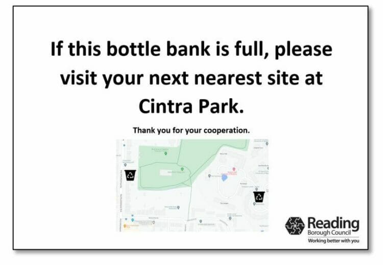 Sings are near bottle banks throughout Reading.