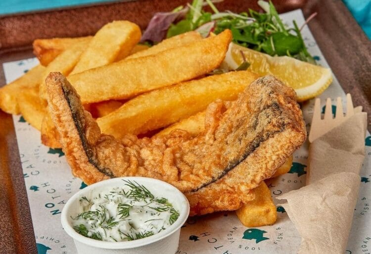 Vegan Fish and Chips by The No Catch Co at Reading Vegan Festival. Picture: Courtesy of Sparkle Events