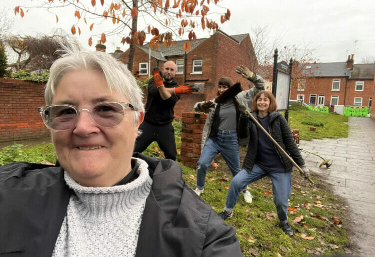 Leslee Barron and some volunteers at the Newtown Community Garden