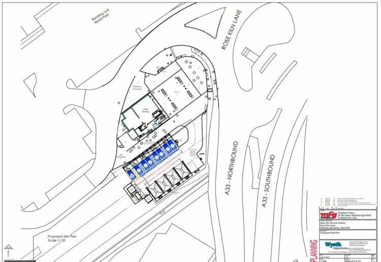 Rose Kiln Lane petrol station plan credit Wyeth