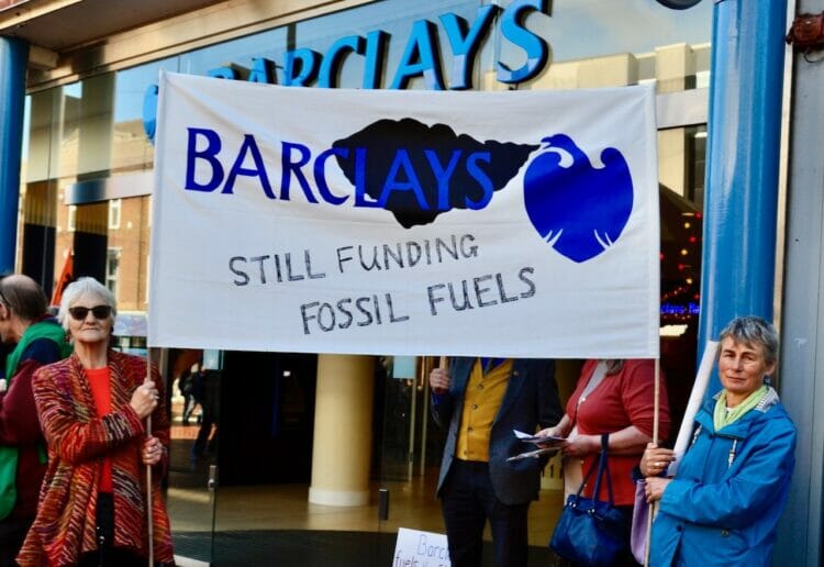 Among those joining Global Justice Reading for a protest outside Barclays in Broad Street were: Friends of the Earth, Greenpeace, Christian Aid, Reading churches, the Green Party, the Socialist Alliance, and the Trades Union Council Pictures: Global Justice Reading