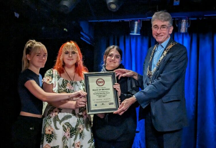 Mayor of Reading Cllr Tony Page giving the Best Bar None award to representatives from Back of Beyond at Reading Pubwatch's Annual Conference on Monday, September 25. Picture: Jake Clothier